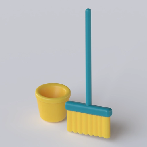 Broom and Bucketan 3D model